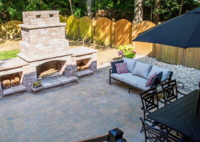 Paver Patio with outdoor furniture and outdoor fireplace