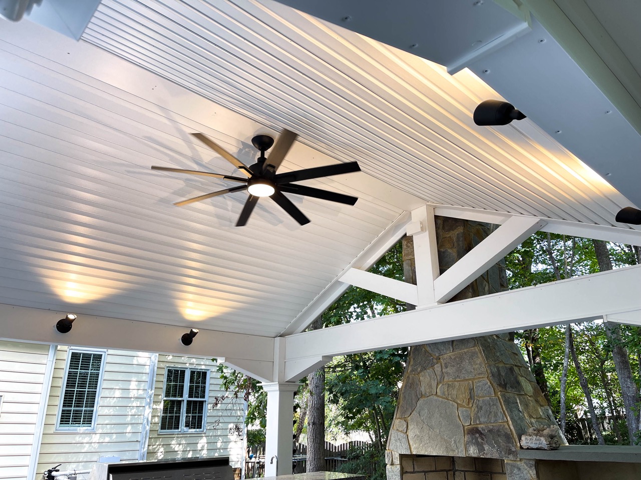 custom fan and lighting for outdoor pavilion installation