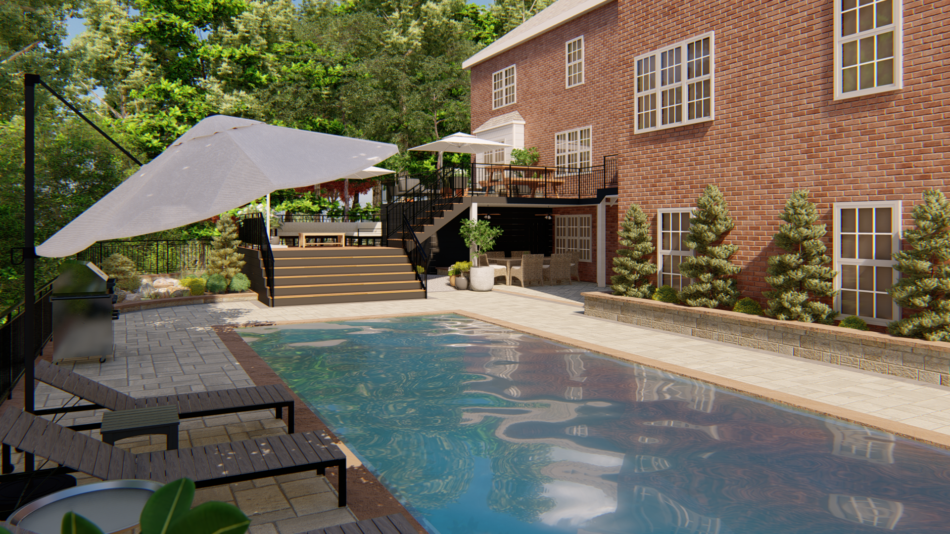 3d Visualization of a pool and deck installation in Henrico, VA