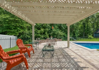 paver patio build project with custom driveway and walk, inground pool | cleanstone construction | glen allen, va