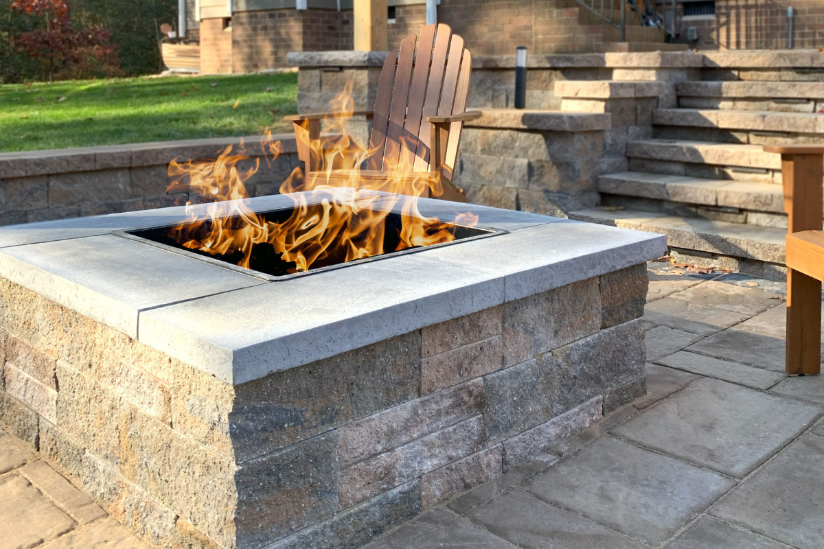 custom gas fire pit with pavers