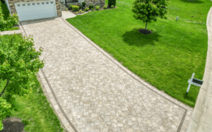 Driveway created with pavers to garage.